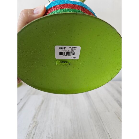 Pier 1 glitter ornament centerpiece vintage Xmas decor blue green unique retired - Picture 10 of 10